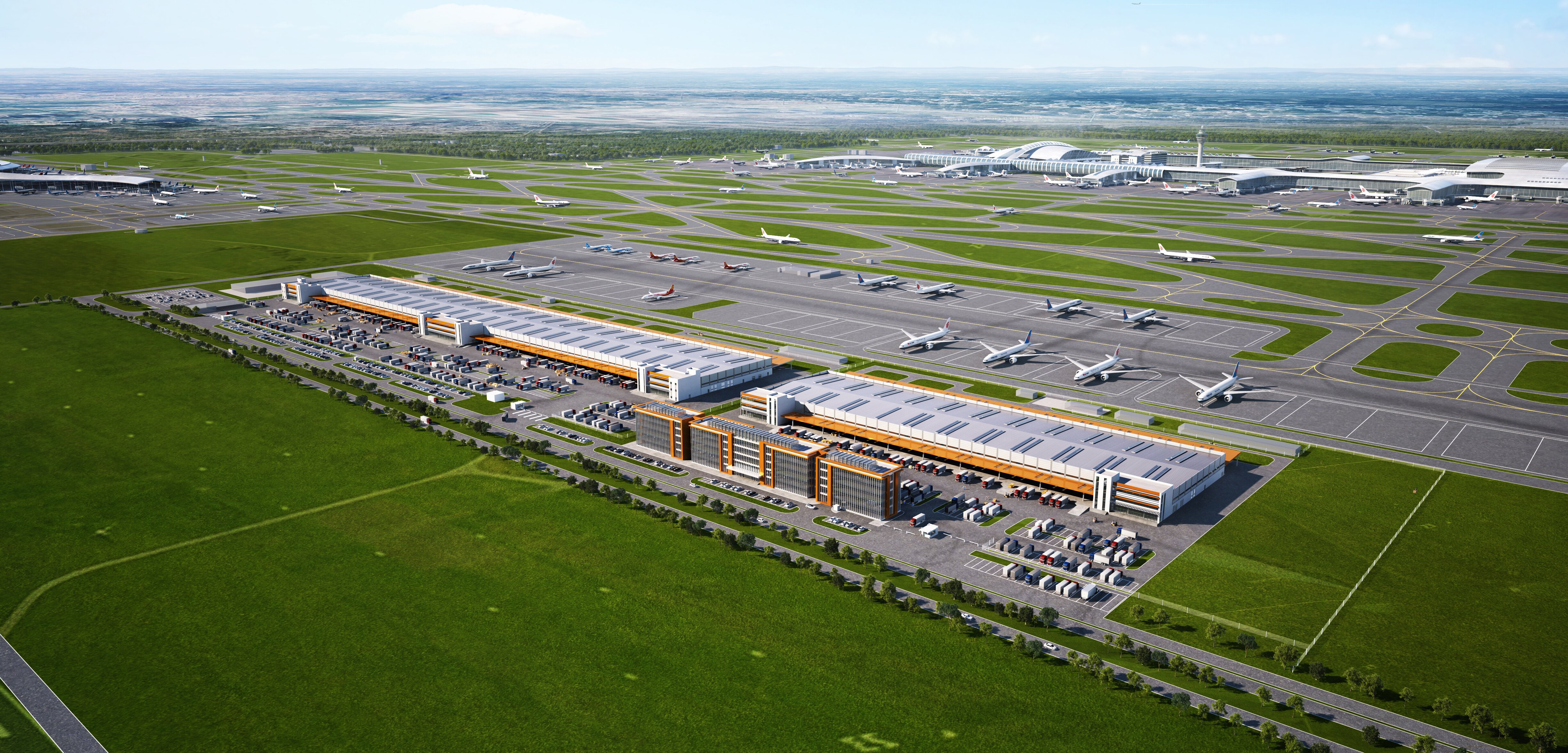International cargo warehouse tops out at Guangzhou Baiyun Airport Phase III's east cargo area — original report image 1
