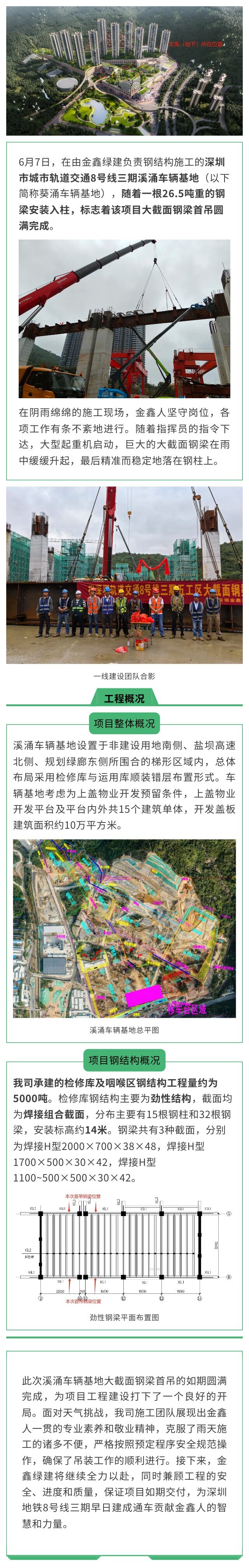 First large-section steel beam lifted at Xichong Depot, Shenzhen Metro Line 8 Phase III — original report image 1